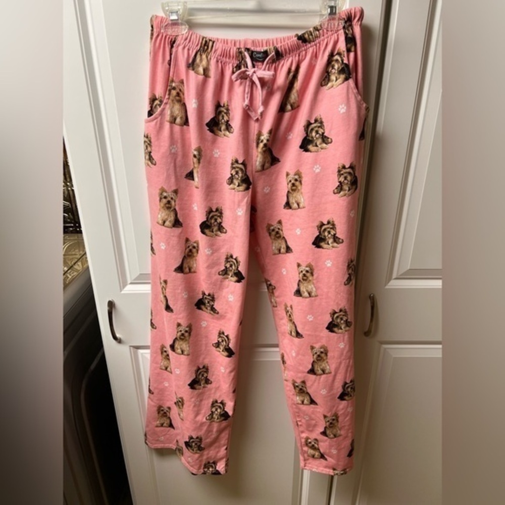 Comfies Pink Yorkie Print Women's Pajama Pants, Large, NWOT